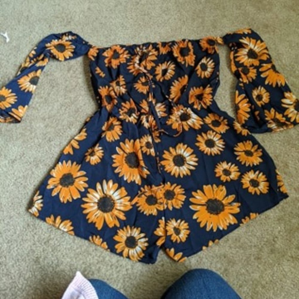 Sunflower off the shoulder romper